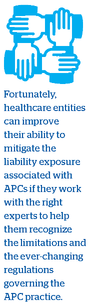 Fortunately, healthcare entities can improve their ability to mitigate the liability exposure associated with APCs if they work with the right experts to help them recognize the limitation and the ever-changing regulations governing the APC practice.